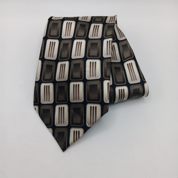 Alexander Julian Colours Necktie 100% Silk Brown Black Beige Geometric Designer - Picture 1 of 3